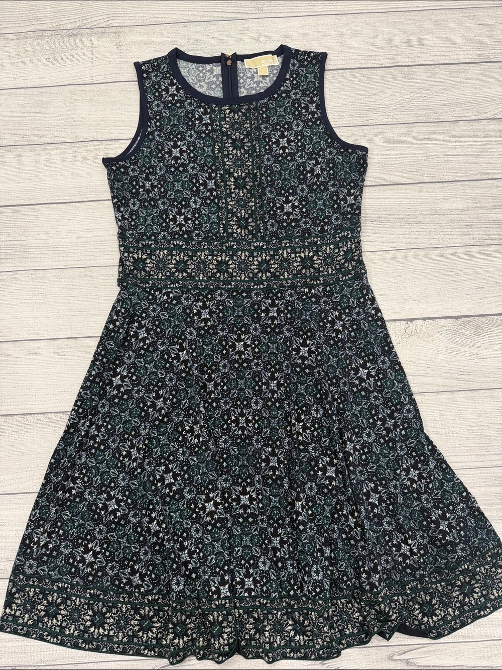 Michael Kors Green Black Print Fit & Flare Dress Size Large